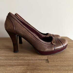 Charles David Round Toe Leather Pumps Taupe Brown Womens Size 8